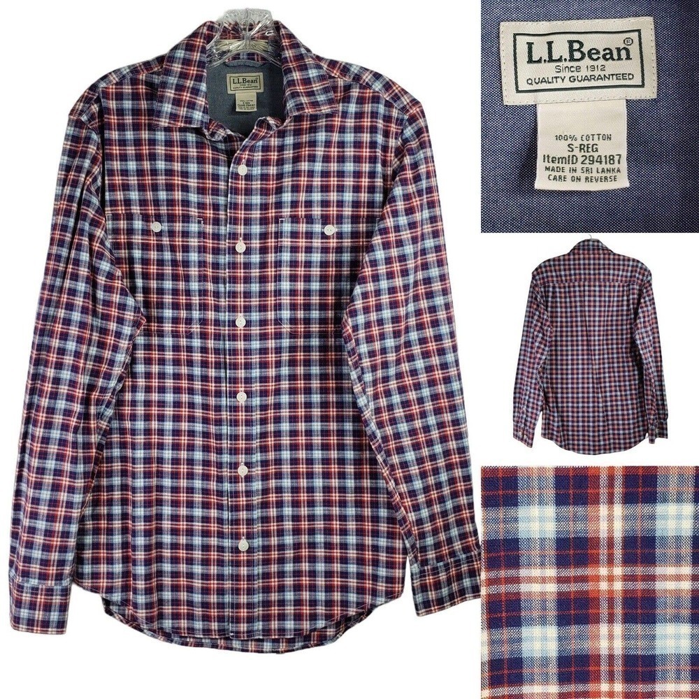 LL Bean Guide Shirt Men's Small Red Plaid Cotton Outdoor Camping